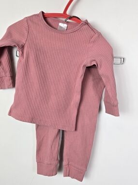 H&M Baby Pink Lounge Set 4-6 Months Two-Piece Ribbed Lounge Wear Set
